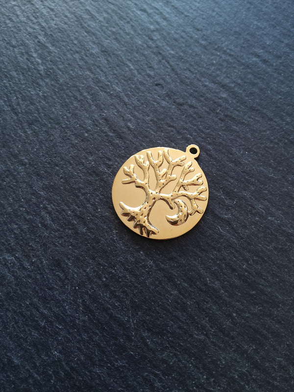 1 or 5 Genuine Gold Plated Stainless Steel Tree of Life Pendants 29x25x2mm Nickel FREE