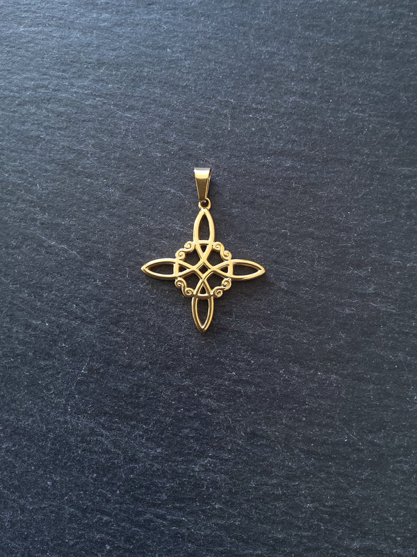 1 or 5 Gold Stainless Steel Witches Knot Pendant 32x29mm