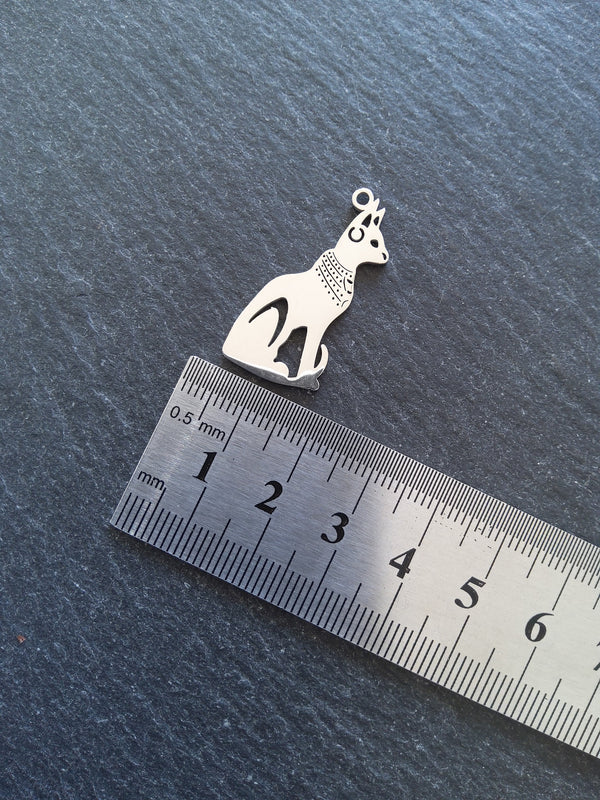2 or 10 Stainless Steel Egyptian Cat Goddess Bastet Charms 30x15mm