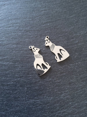 2 or 10 Stainless Steel Egyptian Cat Goddess Bastet Charms 30x15mm