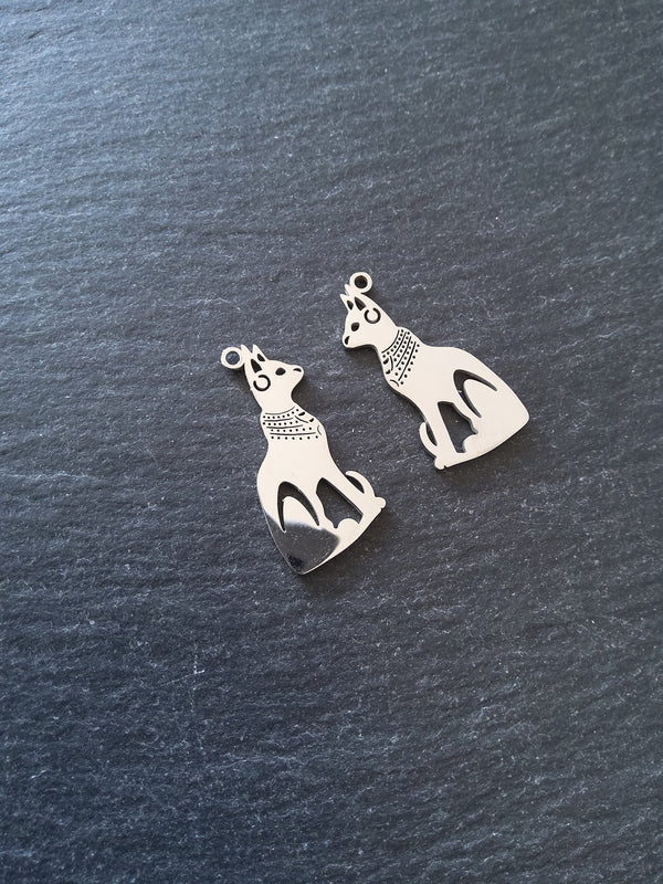 2 or 10 Stainless Steel Egyptian Cat Goddess Bastet Charms 30x15mm