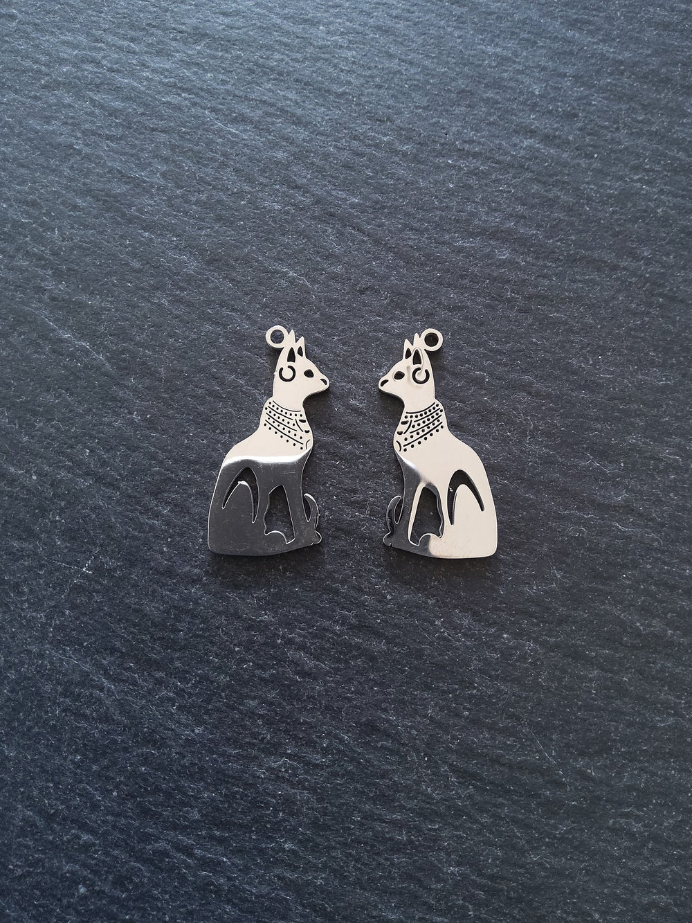 2 or 10 Stainless Steel Egyptian Cat Goddess Bastet Charms 30x15mm
