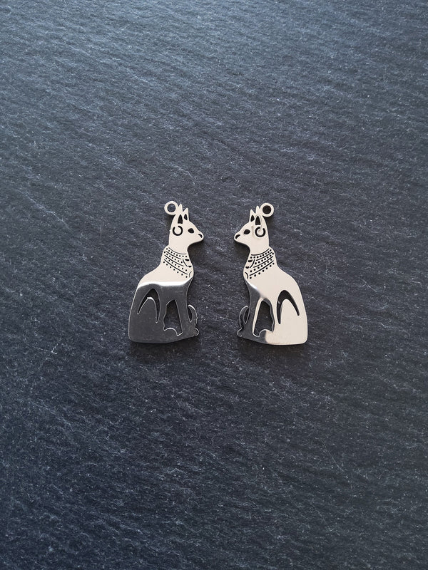 2 or 10 Stainless Steel Egyptian Cat Goddess Bastet Charms 30x15mm