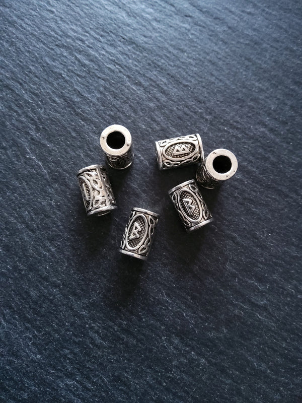 6 or 30 Berc ᛒ or Berkana Rune Beads Elder Futhark Antique Silver Tone 13x8mm. Large 4.7mm Hole
