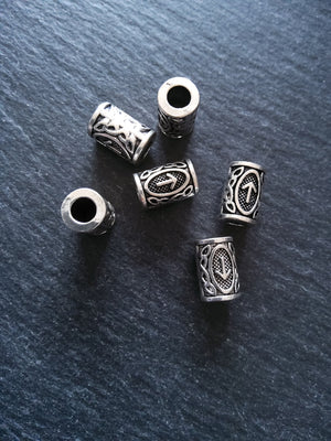 6 or 30 Tiwaz ᛏ or Týr Rune Beads Elder Futhark Antique Silver Tone 13x8mm. Large 4.7mm Hole