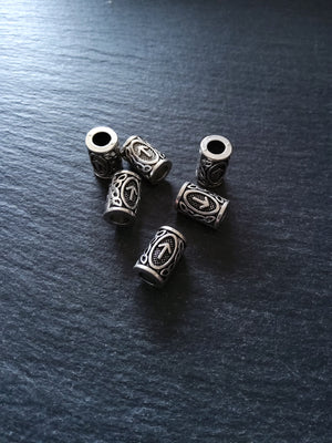 6 or 30 Tiwaz ᛏ or Týr Rune Beads Elder Futhark Antique Silver Tone 13x8mm. Large 4.7mm Hole
