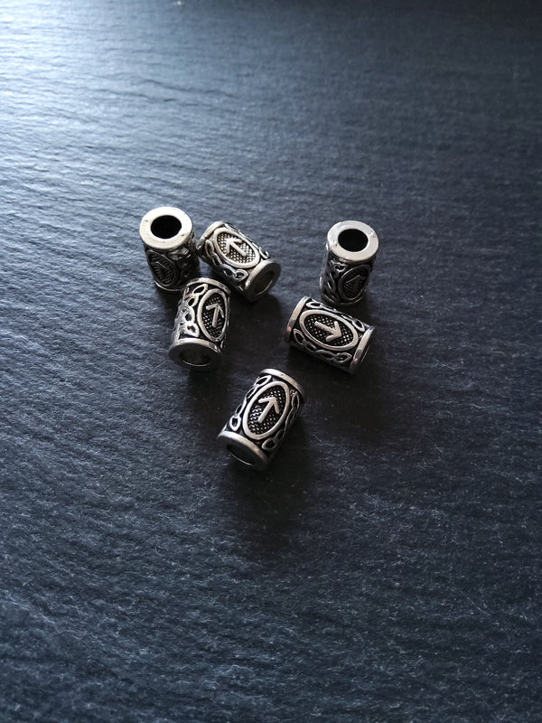 6 or 30 Tiwaz ᛏ or Týr Rune Beads Elder Futhark Antique Silver Tone 13x8mm. Large 4.7mm Hole