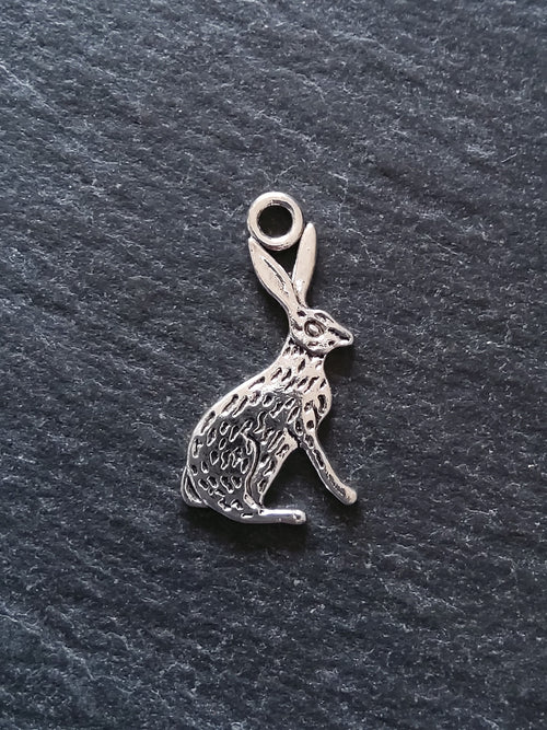 8 or 40 Rabbit Hare Charms Silver Tone Alloy Flat 26x14mm