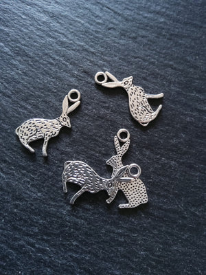 8 or 40 Rabbit Hare Charms Silver Tone Alloy Flat 26x14mm