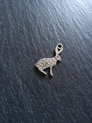 8 or 40 Rabbit Hare Charms Silver Tone Alloy Flat 26x14mm