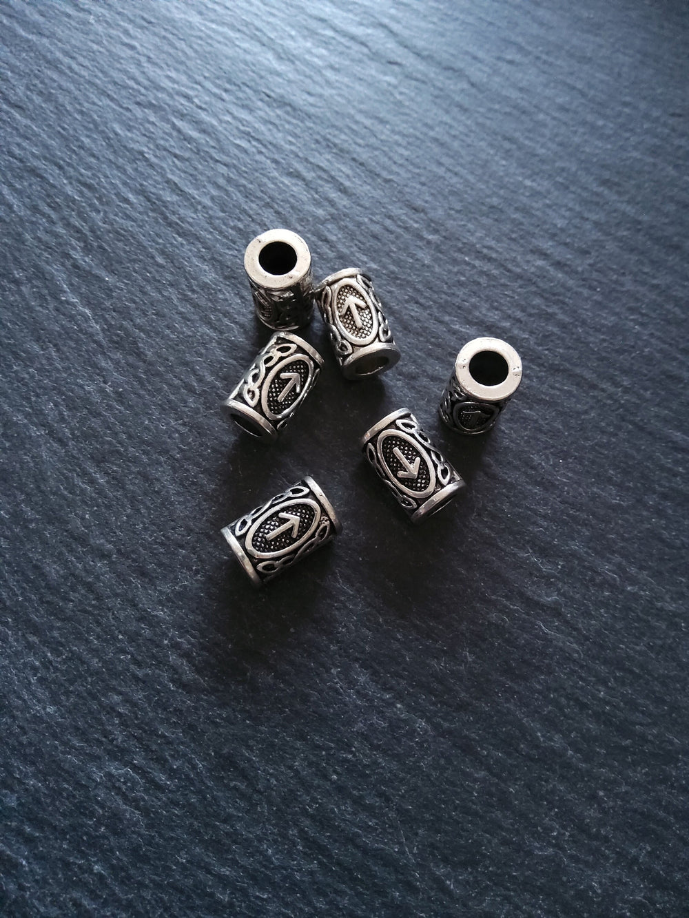 6 or 30 Tiwaz ᛏ or Týr Rune Beads Elder Futhark Antique Silver Tone 13x8mm. Large 4.7mm Hole