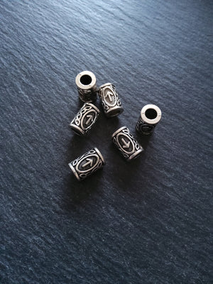 6 or 30 Tiwaz ᛏ or Týr Rune Beads Elder Futhark Antique Silver Tone 13x8mm. Large 4.7mm Hole