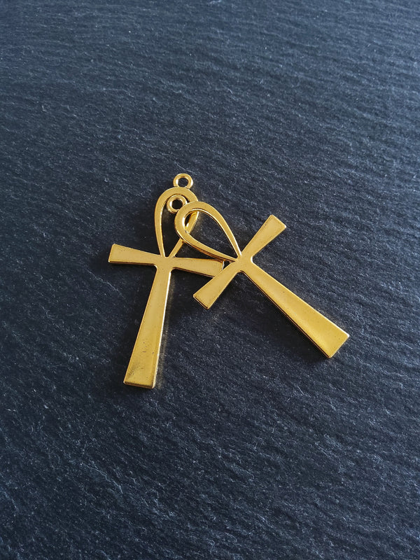 4 or 20 Ankh Pendants Large Golden Egyptian 54x28mm