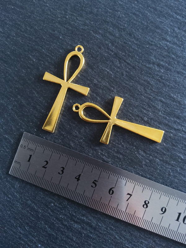 4 or 20 Ankh Pendants Large Golden Egyptian 54x28mm