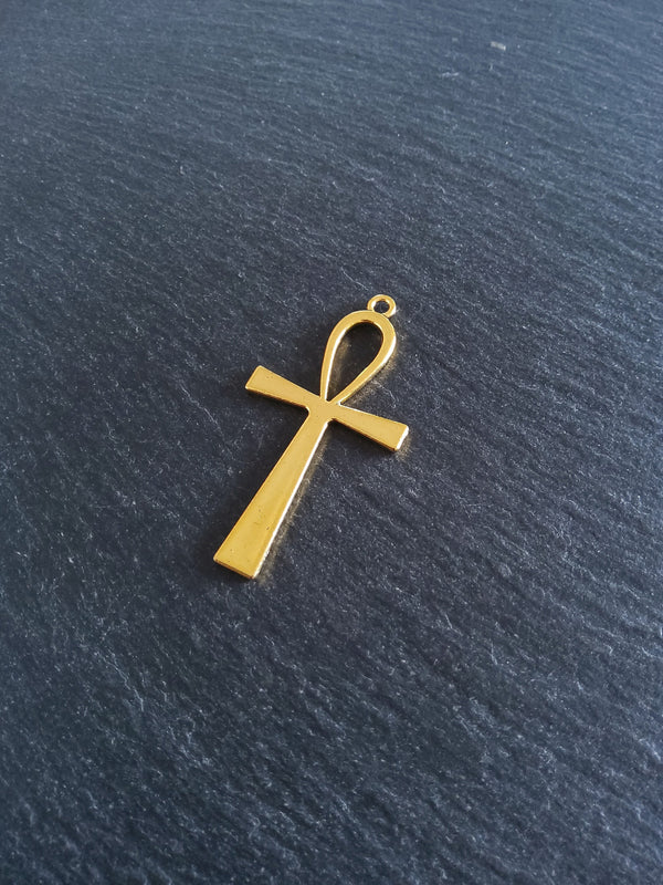 4 or 20 Ankh Pendants Large Golden Egyptian 54x28mm