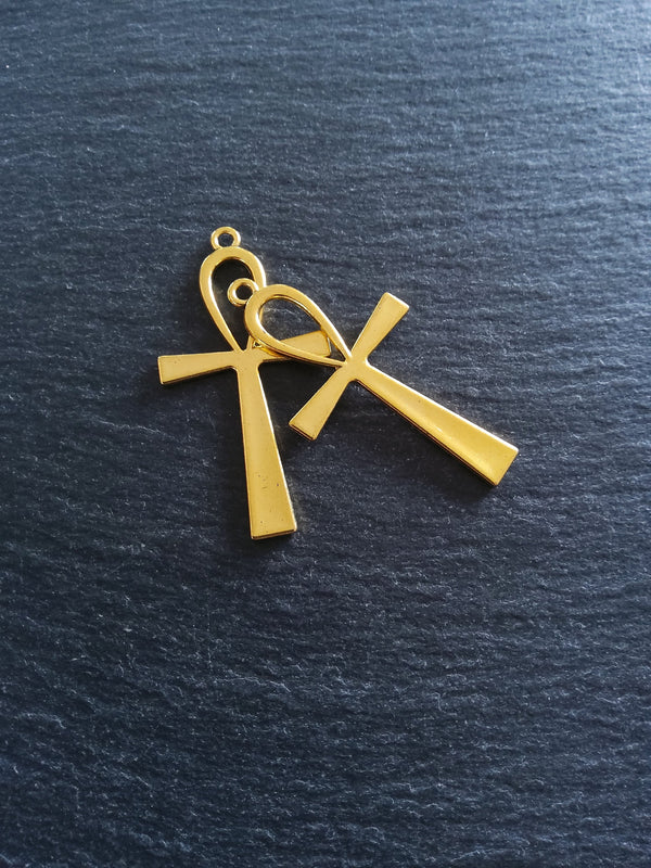 4 or 20 Ankh Pendants Large Golden Egyptian 54x28mm