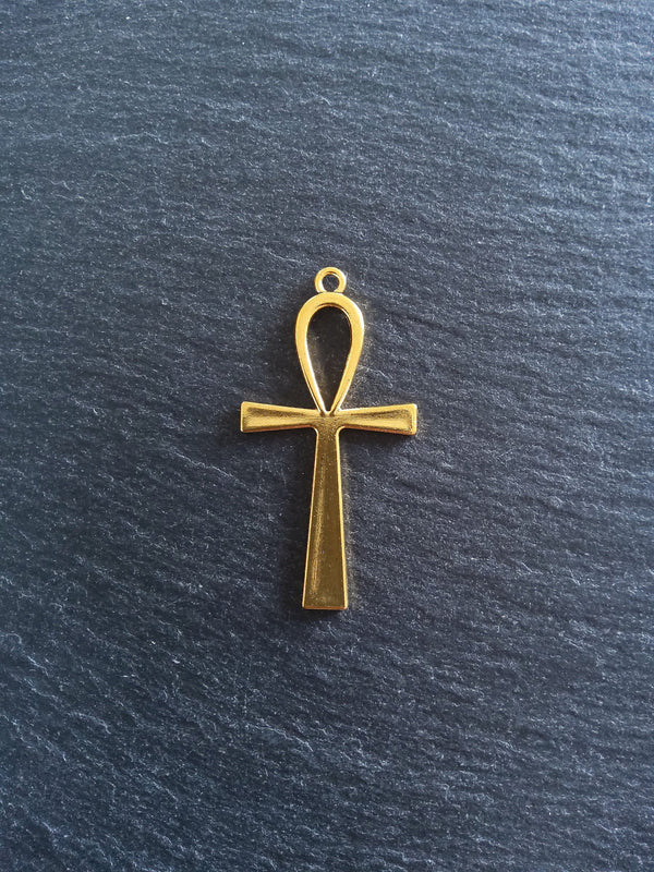 4 or 20 Ankh Pendants Large Golden Egyptian 54x28mm