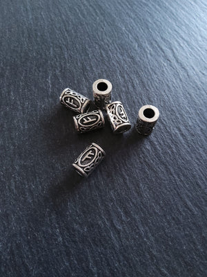 6 or 30 Fehu ᚠ Rune Beads Elder Futhark Antique Silver Tone 13x8mm. Large 4.7mm Hole