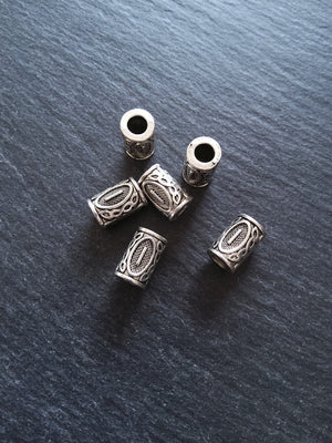 6 or 30 Raidho ᚱ Rune Beads Elder Futhark Antique Silver Tone 13x8mm. Large 4.7mm Hole