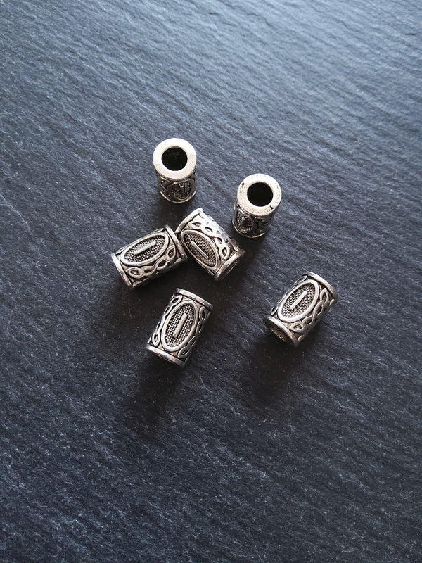 6 or 30 Raidho ᚱ Rune Beads Elder Futhark Antique Silver Tone 13x8mm. Large 4.7mm Hole