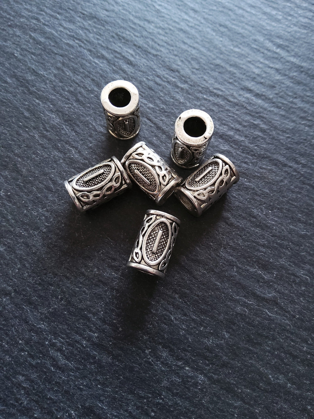 6 or 30 Isa I Rune Beads Elder Futhark Antique Silver Tone 13x8mm. Large 4.7mm Hole