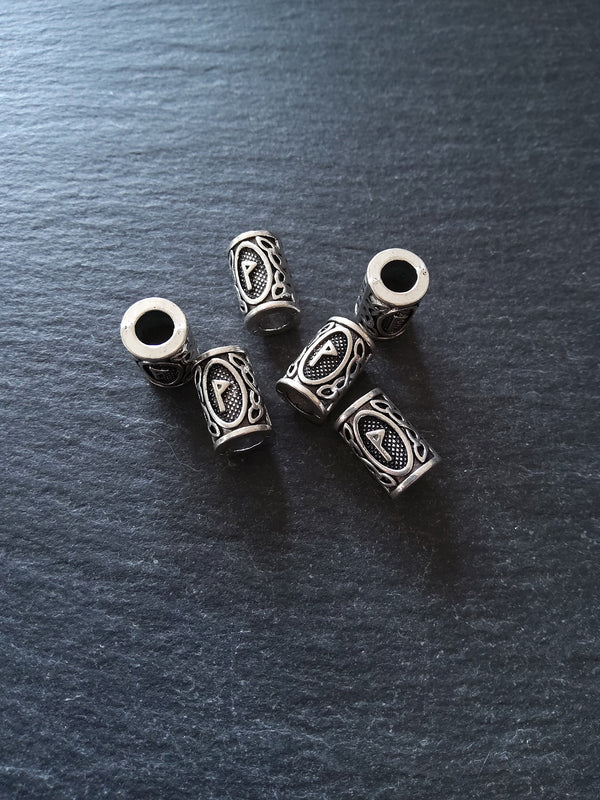 6 or 30 Wunjo ᚹ Rune Beads Elder Futhark Antique Silver Tone 13x8mm. Large 4.7mm Hole