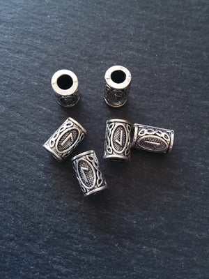 6 or 30 Laguz ᛚ Rune Beads Elder Futhark Antique Silver Tone 13x8mm. Large 4.7mm Hole
