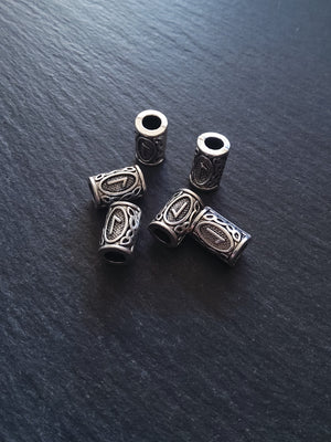 6 or 30 Laguz ᛚ Rune Beads Elder Futhark Antique Silver Tone 13x8mm. Large 4.7mm Hole