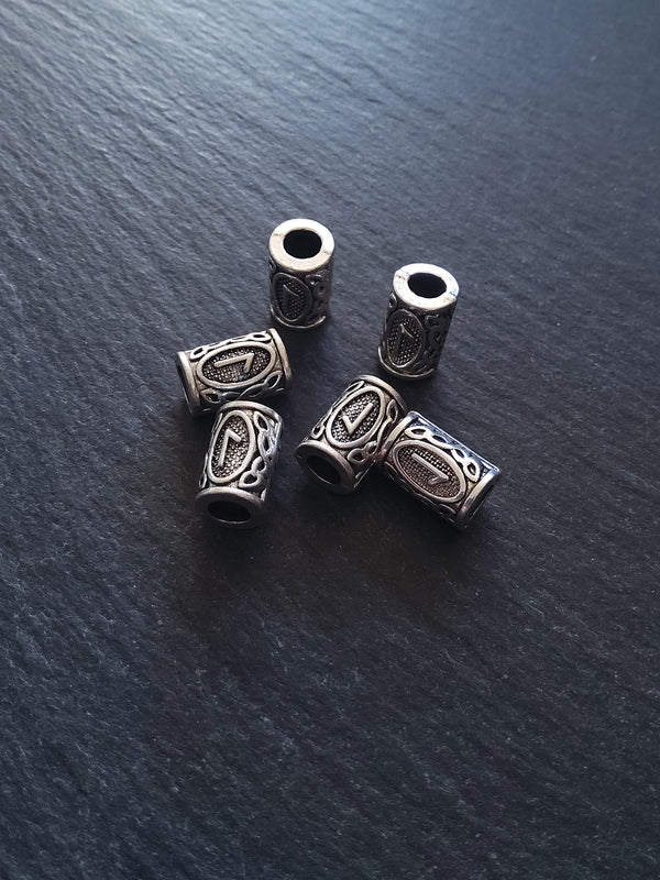 6 or 30 Laguz ᛚ Rune Beads Elder Futhark Antique Silver Tone 13x8mm. Large 4.7mm Hole