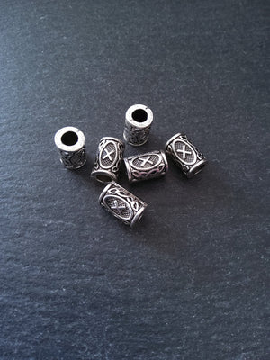 6 or 30 Gebo X Rune Beads Elder Futhark Antique Silver Tone 13x8mm. Large 4.7mm Hole