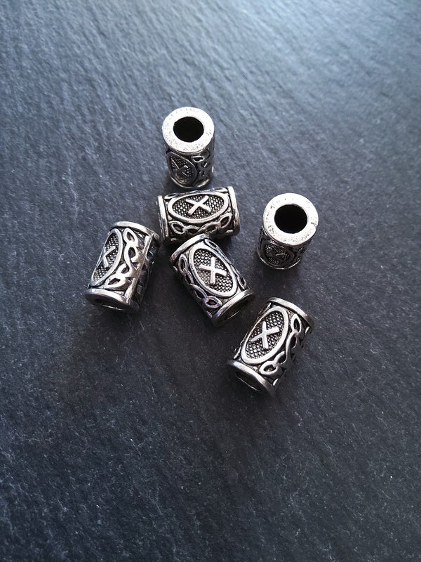 6 or 30 Gebo X Rune Beads Elder Futhark Antique Silver Tone 13x8mm. Large 4.7mm Hole