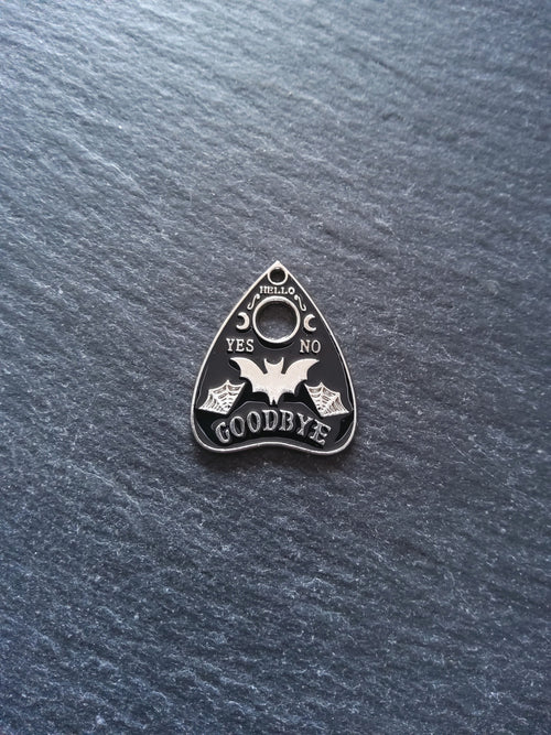 4 or 20 Silver Tone Ouija Bat Planchette Charms with Black Enamel 26x22mm