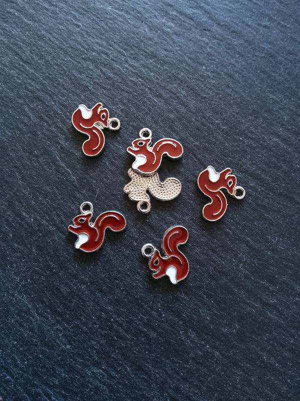4 or 20 Squirrel Charms Antique Silver Tone Brown Enamel 16x18x1.5mm