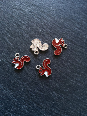 4 or 20 Squirrel Charms Antique Silver Tone Brown Enamel 16x18x1.5mm