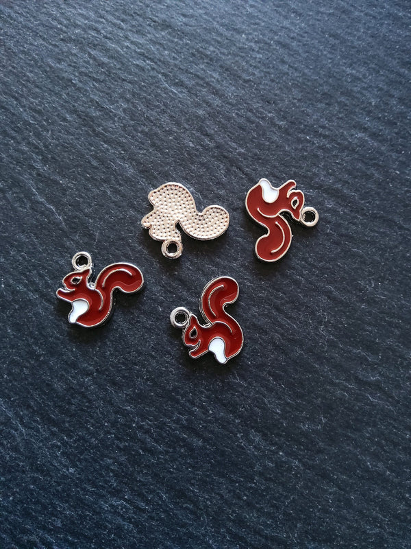 4 or 20 Squirrel Charms Antique Silver Tone Brown Enamel 16x18x1.5mm