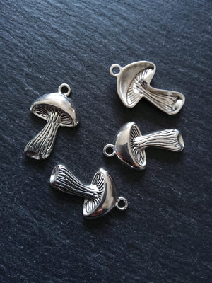 6 or 30 Mushroom Charms Antique Silver Tone 29x18mm