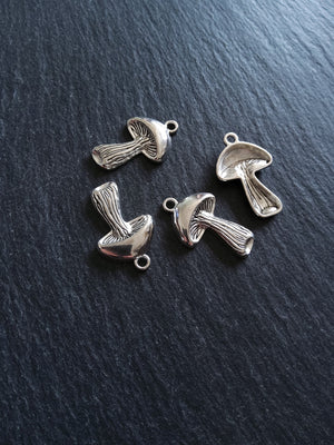 6 or 30 Mushroom Charms Antique Silver Tone 29x18mm