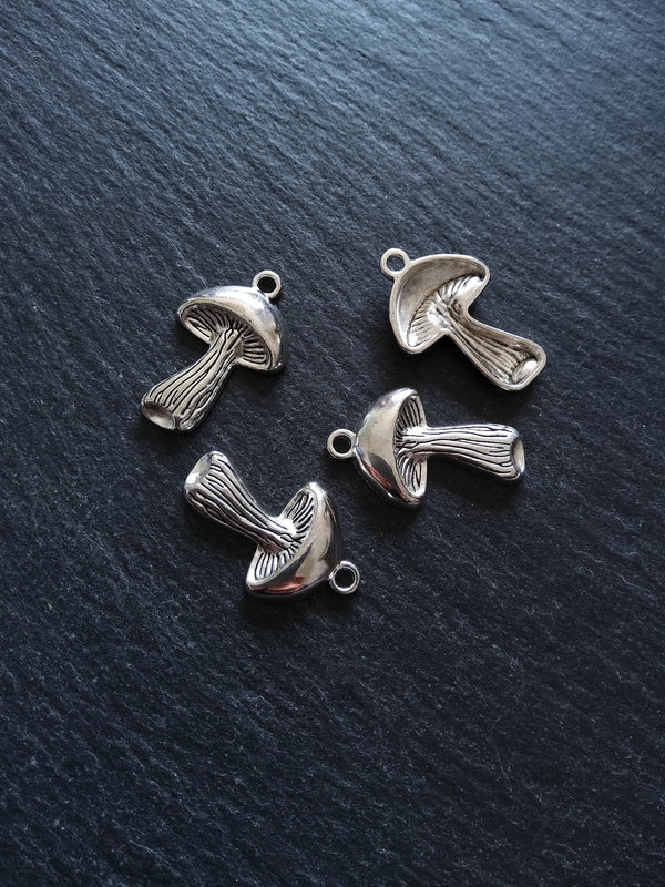 6 or 30 Mushroom Charms Antique Silver Tone 29x18mm