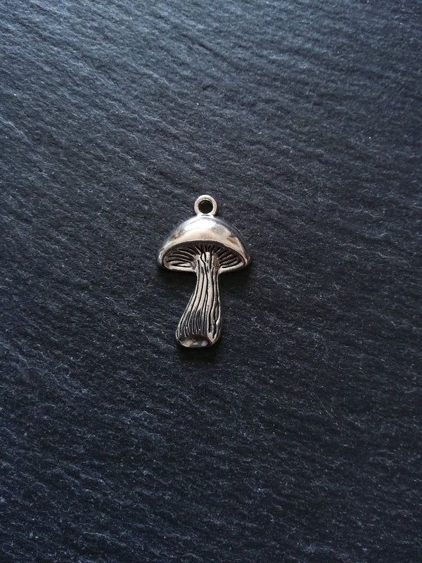 6 or 30 Mushroom Charms Antique Silver Tone 29x18mm