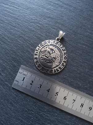 Large Round Celtic Beast Pendant Stainless Steel 43x38mm