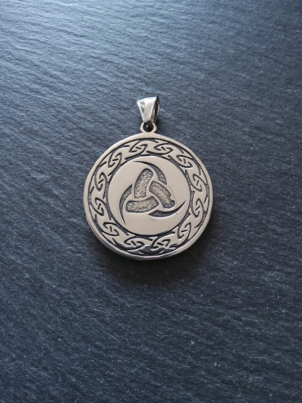 Large Round Celtic Beast Pendant Stainless Steel 43x38mm