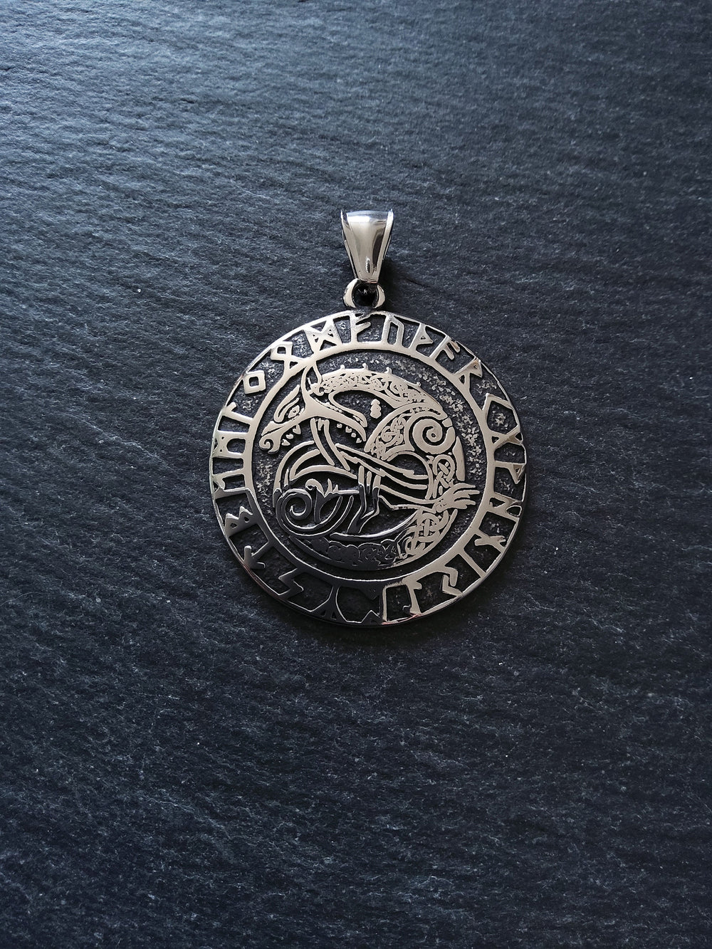 Large Round Celtic Beast Pendant Stainless Steel 43x38mm