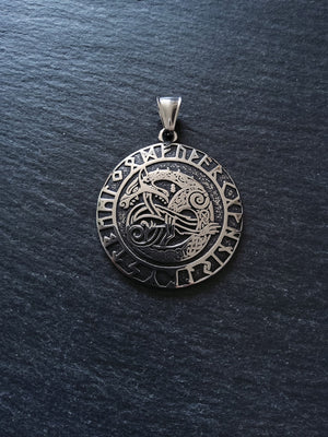 Large Round Celtic Beast Pendant Stainless Steel 43x38mm