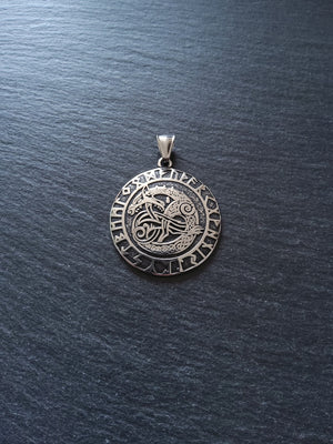 Large Round Celtic Beast Pendant Stainless Steel 43x38mm