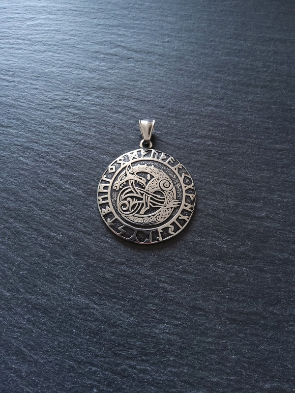 Large Round Celtic Beast Pendant Stainless Steel 43x38mm