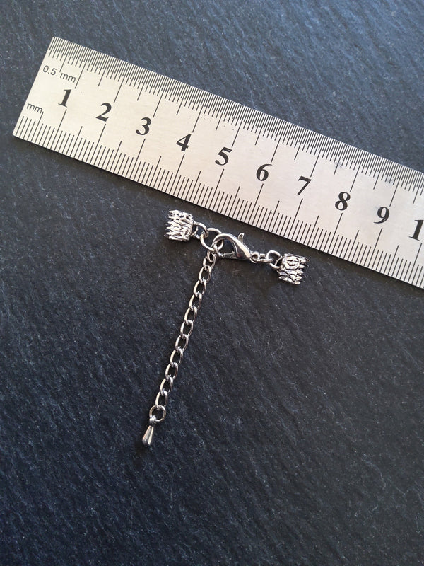 Patterned Silver Tone Alloy Crimp End Sets for 6mm or 16mm Ribbon