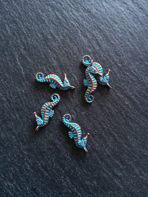 12 or 60 Antique Copper Seahorse Charms with Blue Patina 22x9x3mm