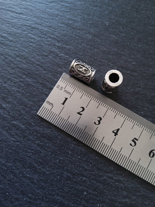 6 or 30 Hagalaz ᚺ Rune Beads Elder Futhark Antique Silver Tone 13x8mm. Large 4.7mm Hole