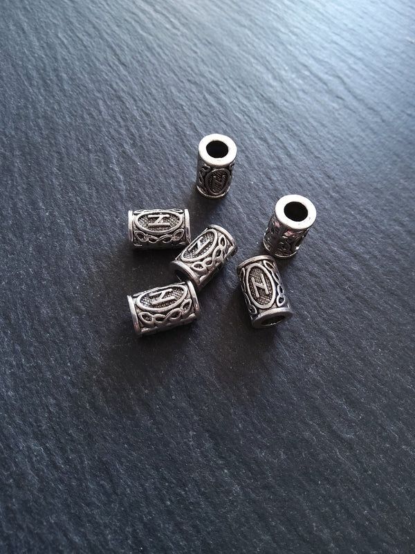6 or 30 Hagalaz ᚺ Rune Beads Elder Futhark Antique Silver Tone 13x8mm. Large 4.7mm Hole