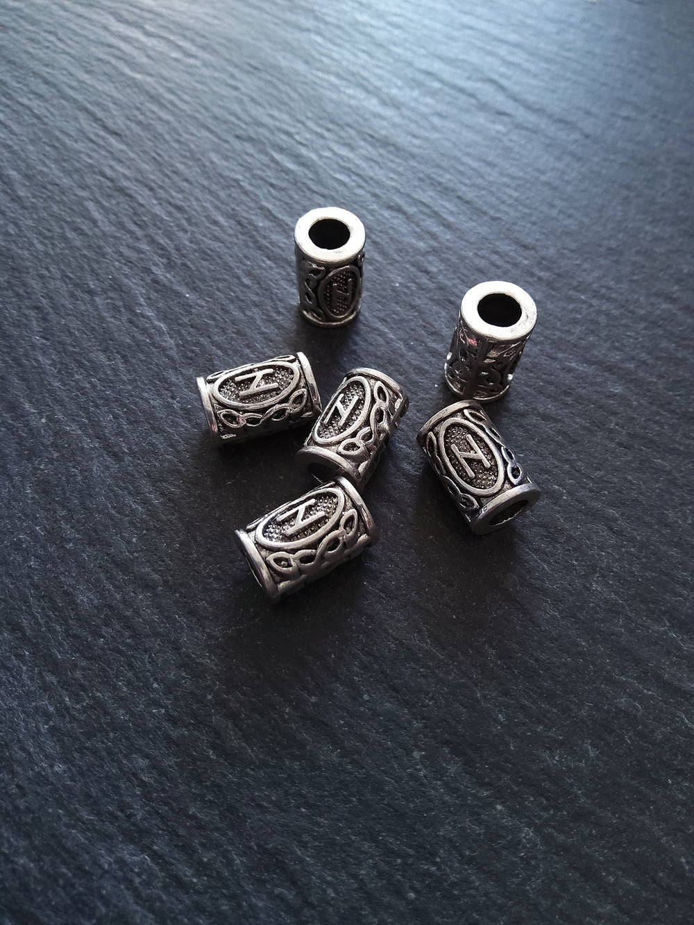 6 or 30 Hagalaz ᚺ Rune Beads Elder Futhark Antique Silver Tone 13x8mm. Large 4.7mm Hole